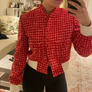 MANGO red and white jacket
